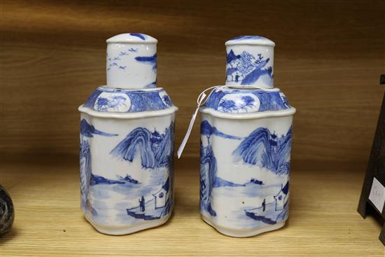 A pair of Chinese blue and white tea caddies height 19.5cm